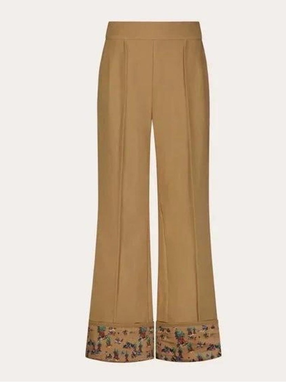 Women's Camel Boot-Cut Trousers with Embroidered Cuff